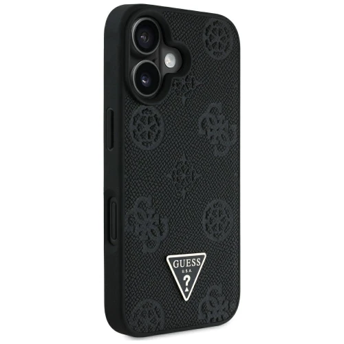Etui Guess Grained Hot Stamp Peony Triangle Logo MagSafe na iPhone 16 - czarne