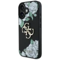 Etui Guess Grained Roses Big 4G logo na iPhone 16 - czarne