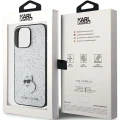 Etui Karl Lagerfeld Fixed Glitter Choupette Logo Metal Pin do iPhone 15 Pro Max - srebrne