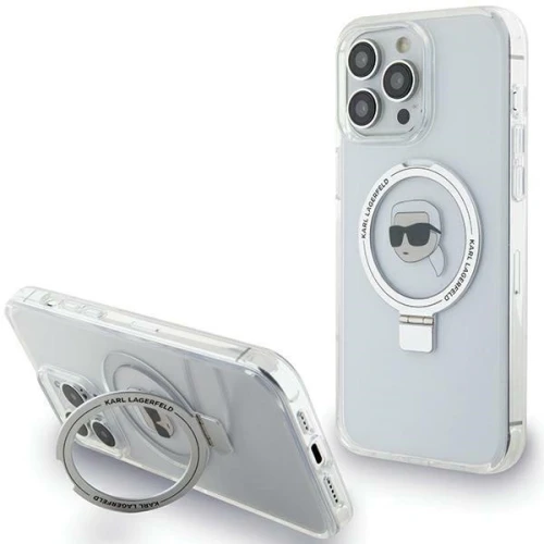 Etui Karl Lagerfeld Ring Stand Karl Head MagSafe do iPhone 15 Pro Max - białe