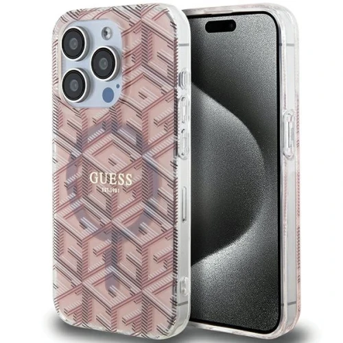 Etui Guess IML GCube MagSafe na iPhone 15 Pro Max - różowe