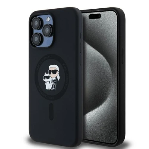 Etui Karl Lagerfeld Silicone Karl&Choupette Ring MagSafe na iPhone 15 Pro Max - czarne