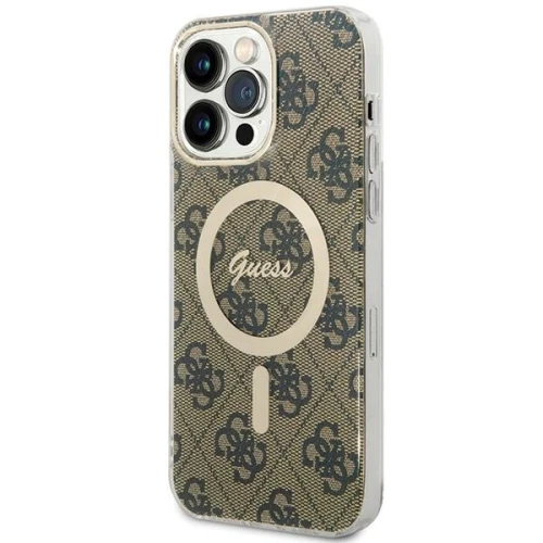 Etui Guess IML 4G MagSafe na iPhone 15 Pro Max - brązowe