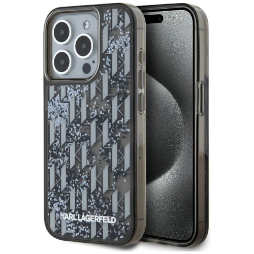 Etui Karl Lagerfeld Liquide Glitter Monogram Gradient na iPhone 15 Pro Max - czarne