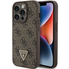 Etui Guess Leather 4G Triangle Strass do iPhone 15 Pro - brązowe