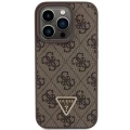 Etui Guess Leather 4G Triangle Strass do iPhone 15 Pro - brązowe