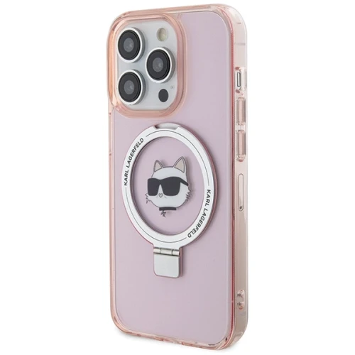 Etui Karl Lagerfeld Ring Stand Choupette Head MagSafe do iPhone 15 Pro - różowe