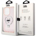 Etui Karl Lagerfeld Ring Stand Choupette Head MagSafe do iPhone 15 Pro - różowe