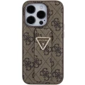 Etui Guess Grip Stand 4G Triangle Strass na iPhone 15 Pro - brązowe