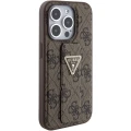 Etui Guess Grip Stand 4G Triangle Strass na iPhone 15 Pro - brązowe