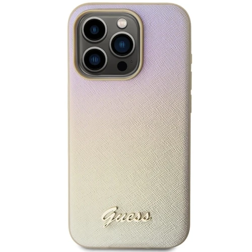 Etui Guess Saffiano Iridescent Script na iPhone 15 Pro - złote