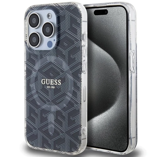 Etui Guess IML GCube MagSafe na iPhone 15 Pro - czarne