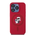 Etui Karl Lagerfeld Silicone Karl&Choupette Heads Ring MagSafe na iPhone 15 Pro - czerwone