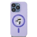 Etui Karl Lagerfeld Silicone Karl&Choupette Heads Ring MagSafe na iPhone 15 Pro - fioletowe