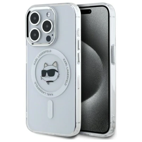 Etui Karl Lagerfeld IML Metal Choupette Head MagSafe na iPhone 15 Pro - białe