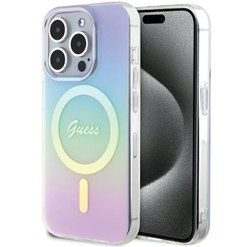 Etui Guess IML Iridescent MagSafe na iPhone 15 Pro 6.1" - fioletowe