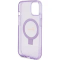 Etui Guess Ring Stand Script Glitter MagSafe na iPhone 15 Plus / 14 Plus - fioletowe