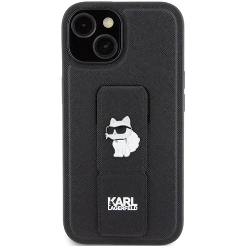 Etui Karl Lagerfeld Gripstand Saffiano Choupette Pins na iPhone 15 Plus / 14 Plus - czarne