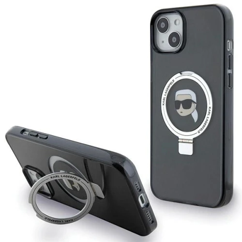 Etui Karl Lagerfeld Ring Stand Karl Head MagSafe na iPhone 15 Plus / 14 Plus - czarne