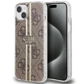 Etui Guess IML 4G Gold Stripe na iPhone 15 Plus / 14 Plus - brązowe