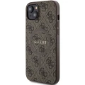 Etui Guess 4G Collection Leather Metal Logo MagSafe na iPhone 15 Plus / 14 Plus - brązowe