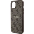 Etui Guess 4G Collection Leather Metal Logo MagSafe na iPhone 15 Plus / 14 Plus - brązowe
