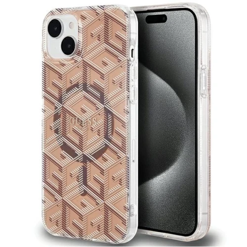 Etui Guess IML GCube MagSafe na iPhone 15 Plus / 14 Plus - brązowe