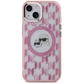 Etui Karl Lagerfeld IML Monogram Karl & Choupette Head MagSafe na iPhone 15 Plus - różowe