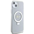 Etui Guess Ring Stand Script Glitter MagSafe na iPhone 15 Plus / 14 Plus 6.7" - przezroczyste