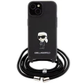 Etui Karl Lagerfeld Crossbody Saffiano Monogram Metal Pin Karl & Choupette na iPhone 15 - czarne