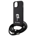 Etui Karl Lagerfeld Crossbody Saffiano Monogram Metal Pin Karl & Choupette na iPhone 15 - czarne