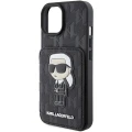 Etui Karl Lagerfeld Saffiano Cardslots and Stand Monogram Ikonik Patch do iPhone 15 - czarne