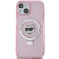 Etui Karl Lagerfeld Ring Stand Choupette Head MagSafe do iPhone 15 - różowe