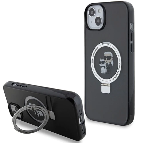 Etui Karl Lagerfeld Ring Stand Karl&Choupettte MagSafe do iPhone 15 - czarne