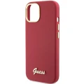 Etui Guess Silicone Script Metal Logo & Frame na iPhone 15 - czerwone