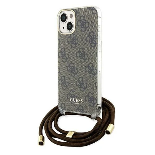 Etui Guess Crossbody Cord 4G Print na iPhone 15 / 14 / 13 - brązowe
