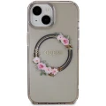 Etui Guess IML Flowers Wreath MagSafe na iPhone 15 / 14 / 13 - czarne