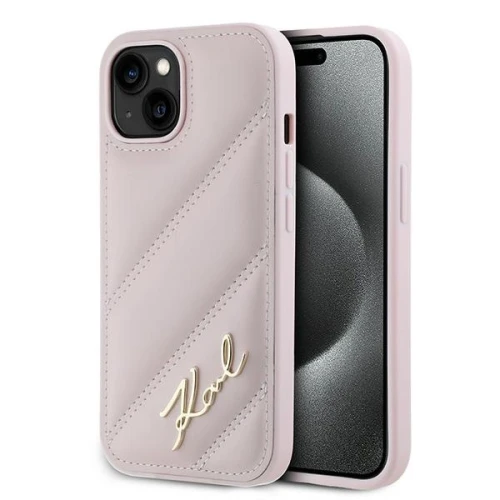 Etui Karl Lagerfeld Diagonal Quilted Script na iPhone 15 / 14 / 13 - różowe