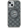 Etui Karl Lagerfeld IML Monogram Karl & Choupette Head MagSafe na iPhone 15 - czarne