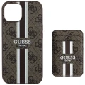 Etui Guess 4G Stripes z portfelem Magsafe do iPhone 15 brązowy