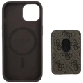 Etui Guess 4G Stripes z portfelem Magsafe do iPhone 15 brązowy