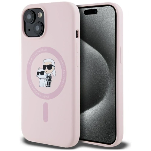 Etui Karl Lagerfeld Silicone Karl&Choupette MagSafe na iPhone 15 - różowe