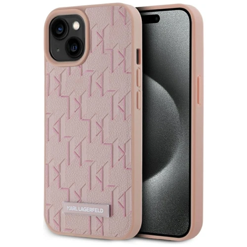 Etui Karl Lagerfeld Leather Monogram Metal Logo MagSafe na iPhone 15 - różowe