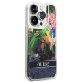 Etui Guess Flower Liquid Glitter na iPhone 14 Pro Max - niebieskie