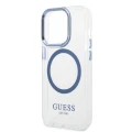 Etui Guess Metal Outline Magsafe na iPhone 14 Pro Max - niebieskie