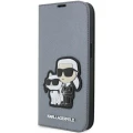 Etui Karl Lagerfeld Saffiano Karl&Choupette na iPhone 14 Pro Max - srebrne