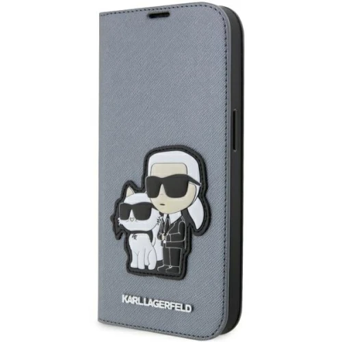Etui Karl Lagerfeld Saffiano Karl&Choupette na iPhone 14 Pro Max - srebrne