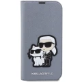 Etui Karl Lagerfeld Saffiano Karl&Choupette na iPhone 14 Pro Max - srebrne