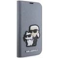 Etui Karl Lagerfeld Saffiano Karl&Choupette na iPhone 14 Pro Max - srebrne