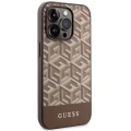 Etui Guess GCube Stripes MagSafe na iPhone 14 Pro Max - brązowe